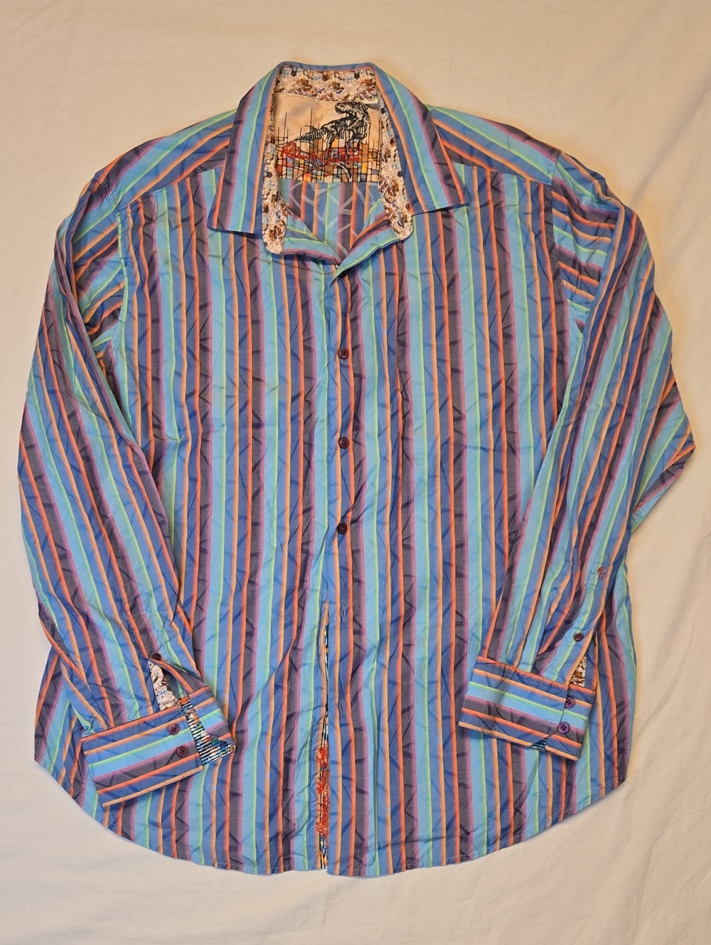 Robert Graham Multicolor Retro Cotton Stripe Button Down Casual Dress Shirt
